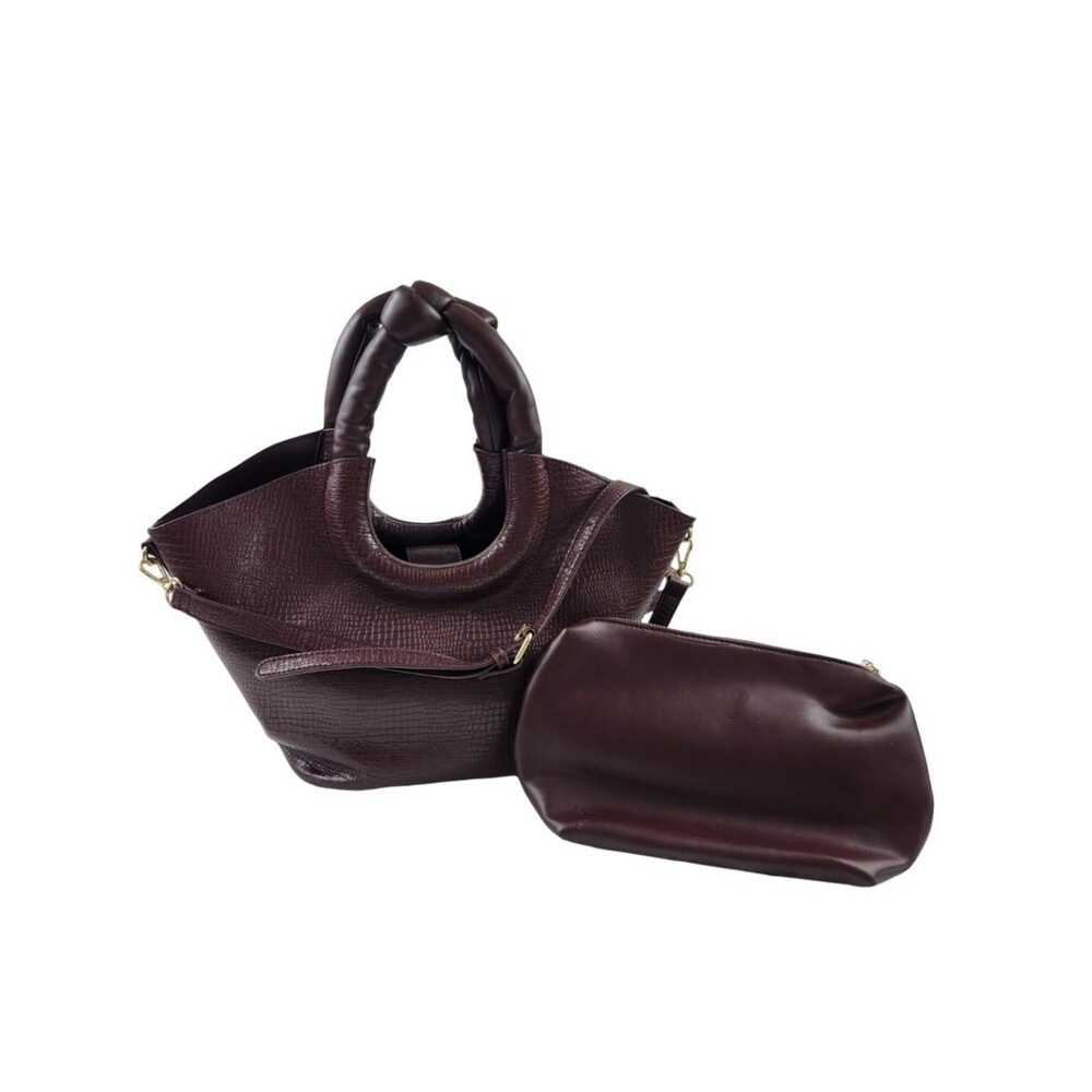 Anthropologie Ring Handle Crossbody Bag Burgundy Croc Embossed EUC